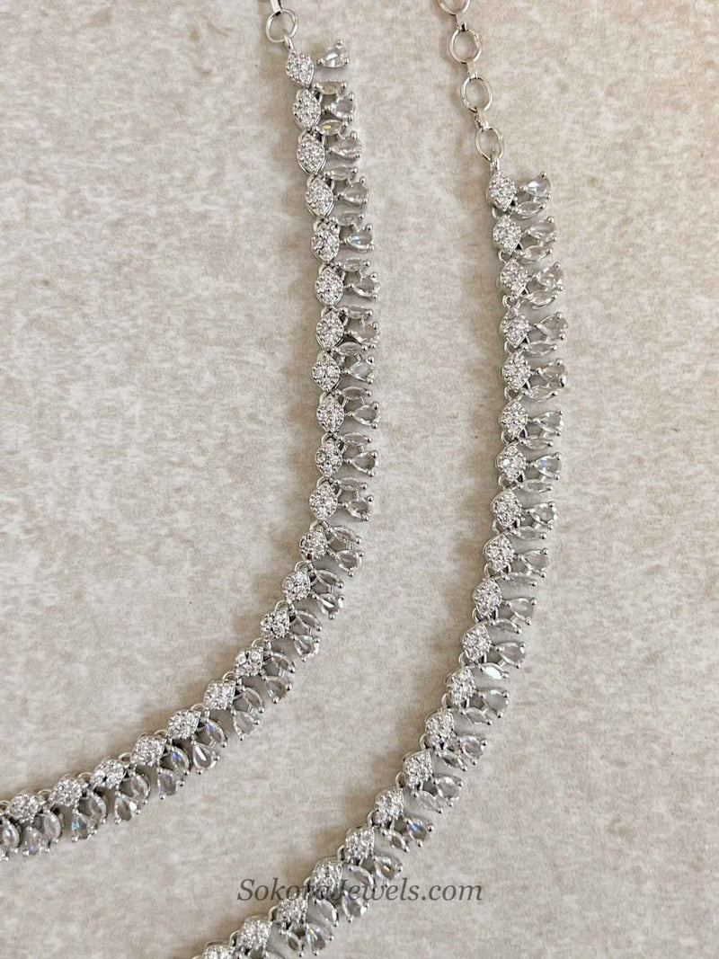 Silver American Diamond Bridal Payal - SOKORA JEWELSSilver American Diamond Bridal Payal