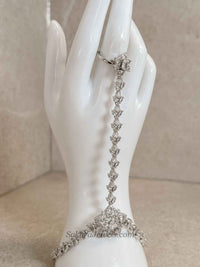 Silver American Diamond Hand Chain Bracelet - SOKORA JEWELSSilver American Diamond Hand Chain Bracelet
