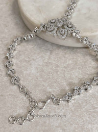 Silver American Diamond Hand Chain Bracelet - SOKORA JEWELSSilver American Diamond Hand Chain Bracelet