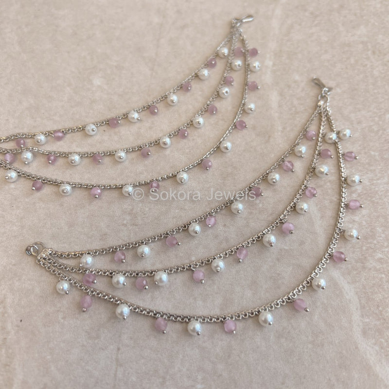 Silver and Light Pink Earring chains - SOKORA JEWELSSilver and Light Pink Earring chainsEARRINGS
