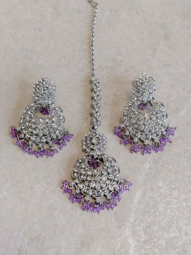 Silver Beaded Earrings & Tikka Set - SOKORA JEWELSSilver Beaded Earrings & Tikka Set