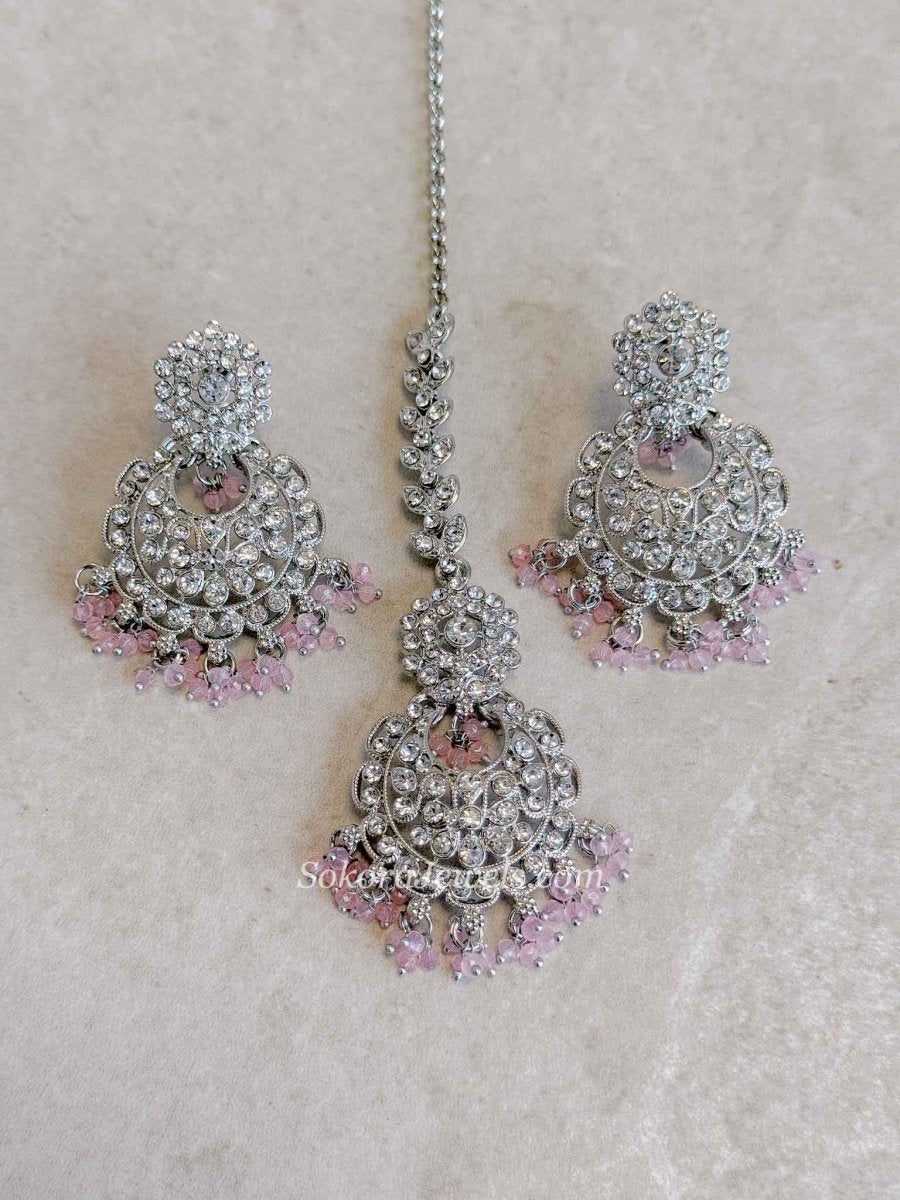 Silver Beaded Earrings & Tikka Set - SOKORA JEWELSSilver Beaded Earrings & Tikka Set