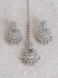 Silver Beaded Earrings & Tikka Set - SOKORA JEWELSSilver Beaded Earrings & Tikka Set