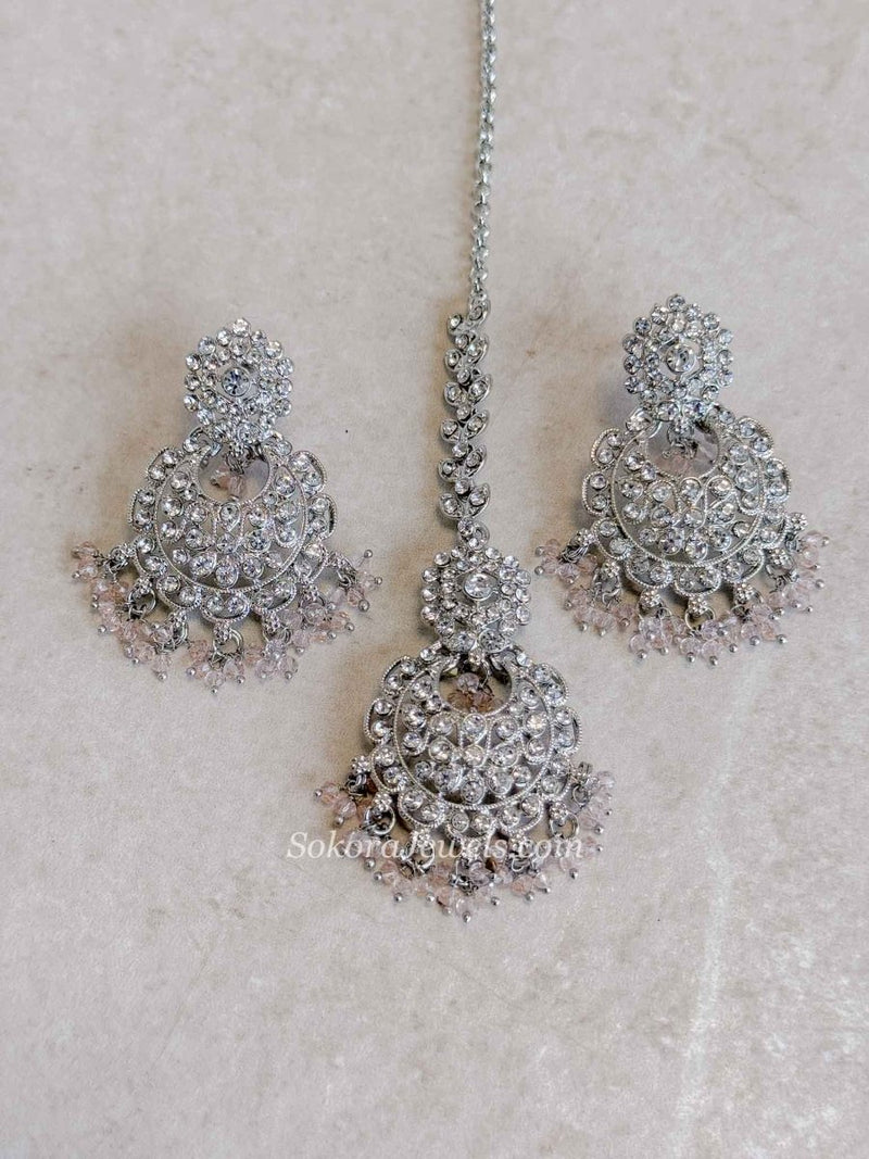 Silver Beaded Earrings & Tikka Set - SOKORA JEWELSSilver Beaded Earrings & Tikka Set
