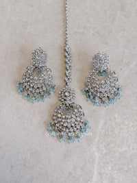 Silver Beaded Earrings & Tikka Set - SOKORA JEWELSSilver Beaded Earrings & Tikka Set