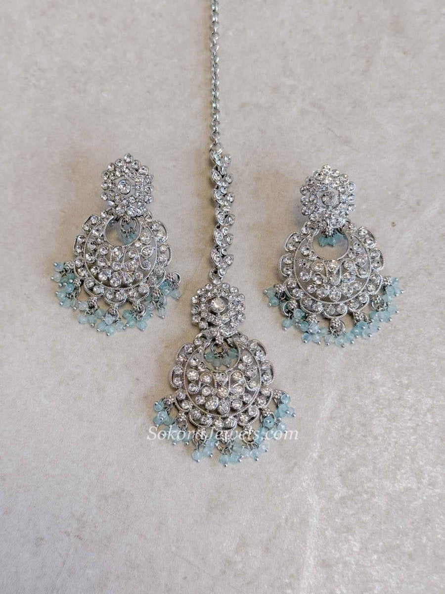 Silver Beaded Earrings & Tikka Set - SOKORA JEWELSSilver Beaded Earrings & Tikka Set