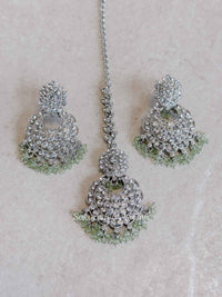 Silver Beaded Earrings & Tikka Set - SOKORA JEWELSSilver Beaded Earrings & Tikka Set
