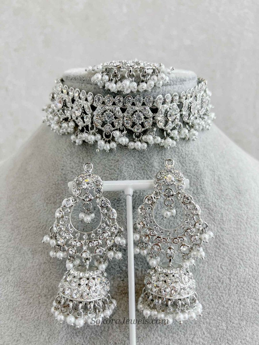 Silver Choker and Earring Set - SOKORA JEWELSSilver Choker and Earring Set