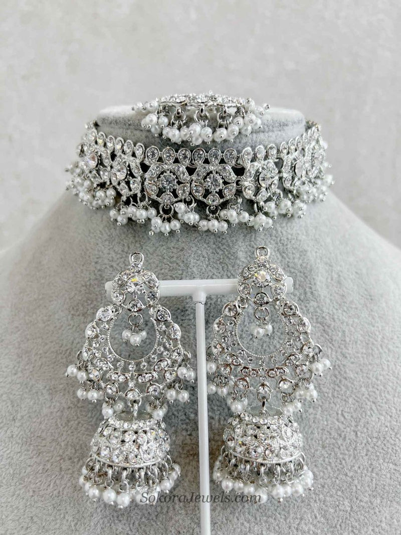 Silver Choker and Earring Set - SOKORA JEWELSSilver Choker and Earring Set