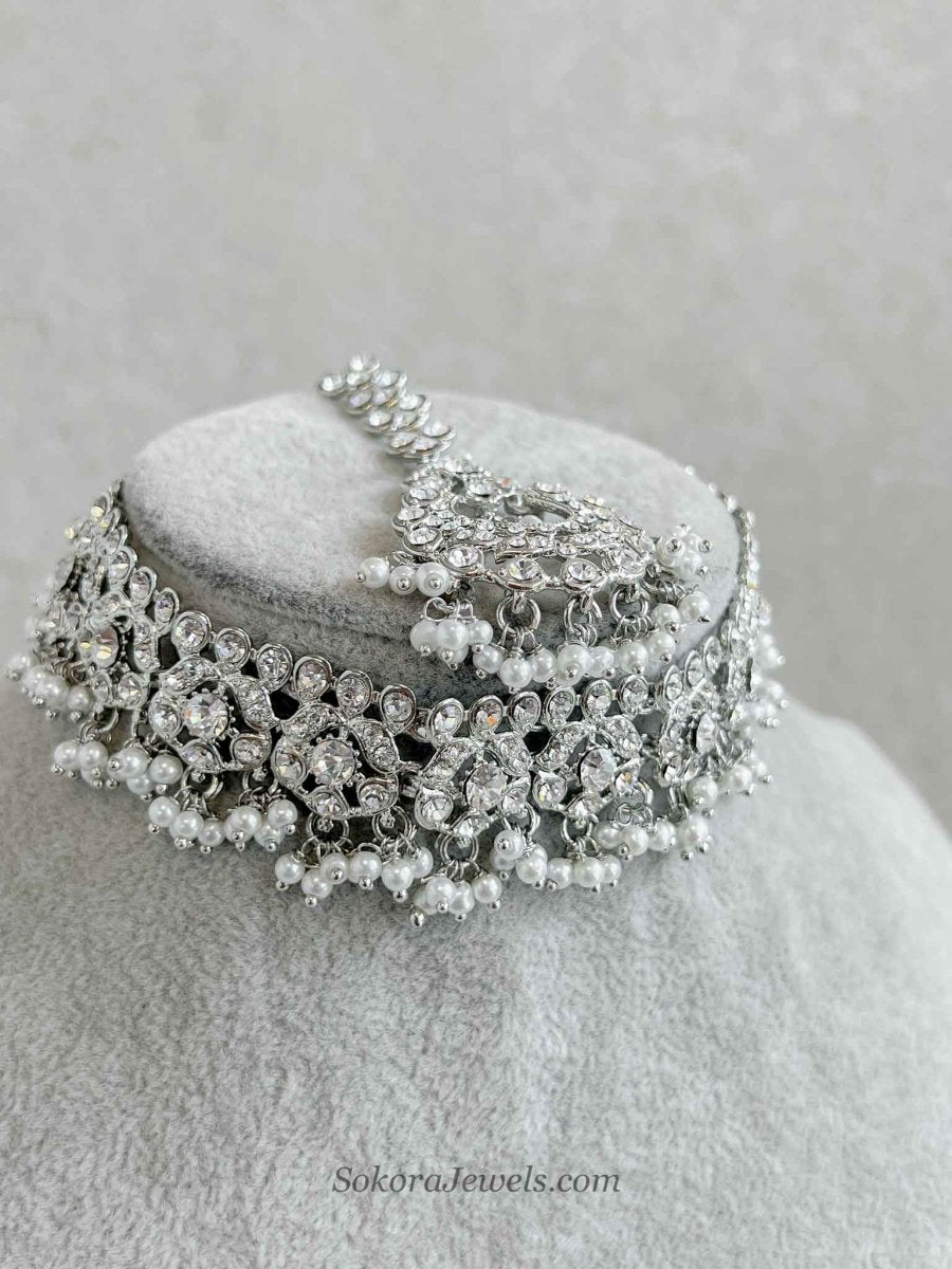 Silver Choker and Earring Set - SOKORA JEWELSSilver Choker and Earring Set