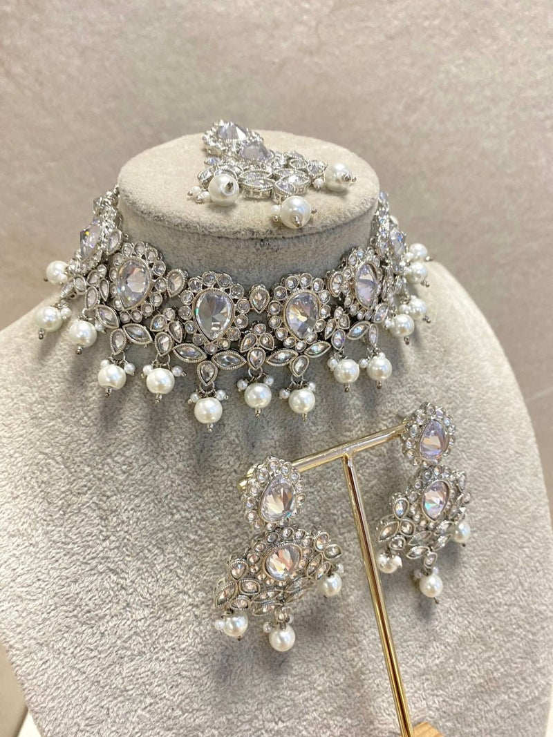 Silver Choker Set - Pearl - SOKORA JEWELSSilver Choker Set - Pearl