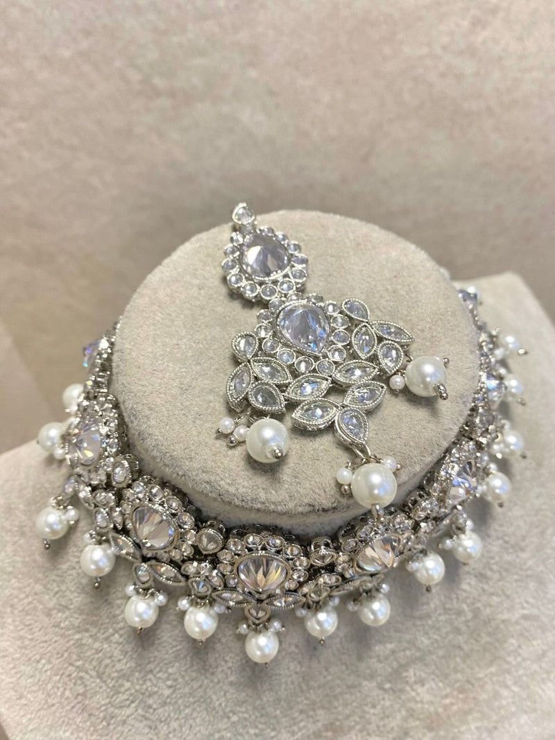 Silver Choker Set - Pearl - SOKORA JEWELSSilver Choker Set - Pearl