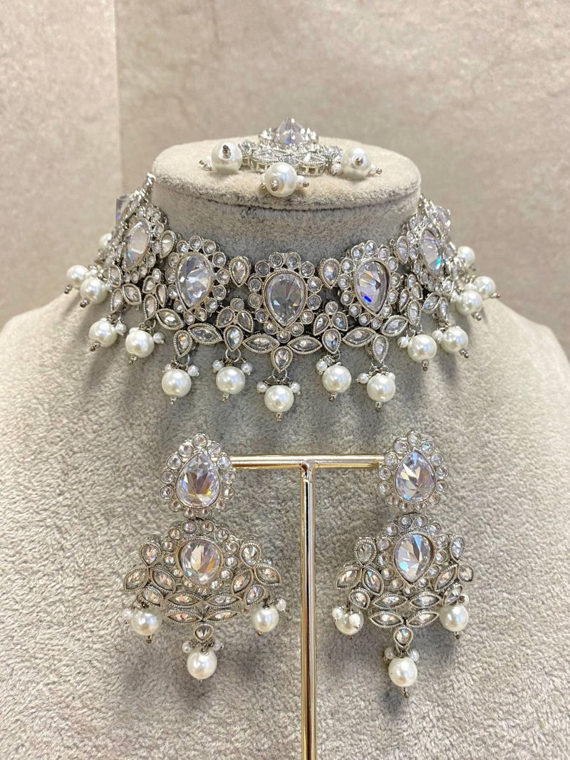 Silver Choker Set - Pearl - SOKORA JEWELSSilver Choker Set - Pearl