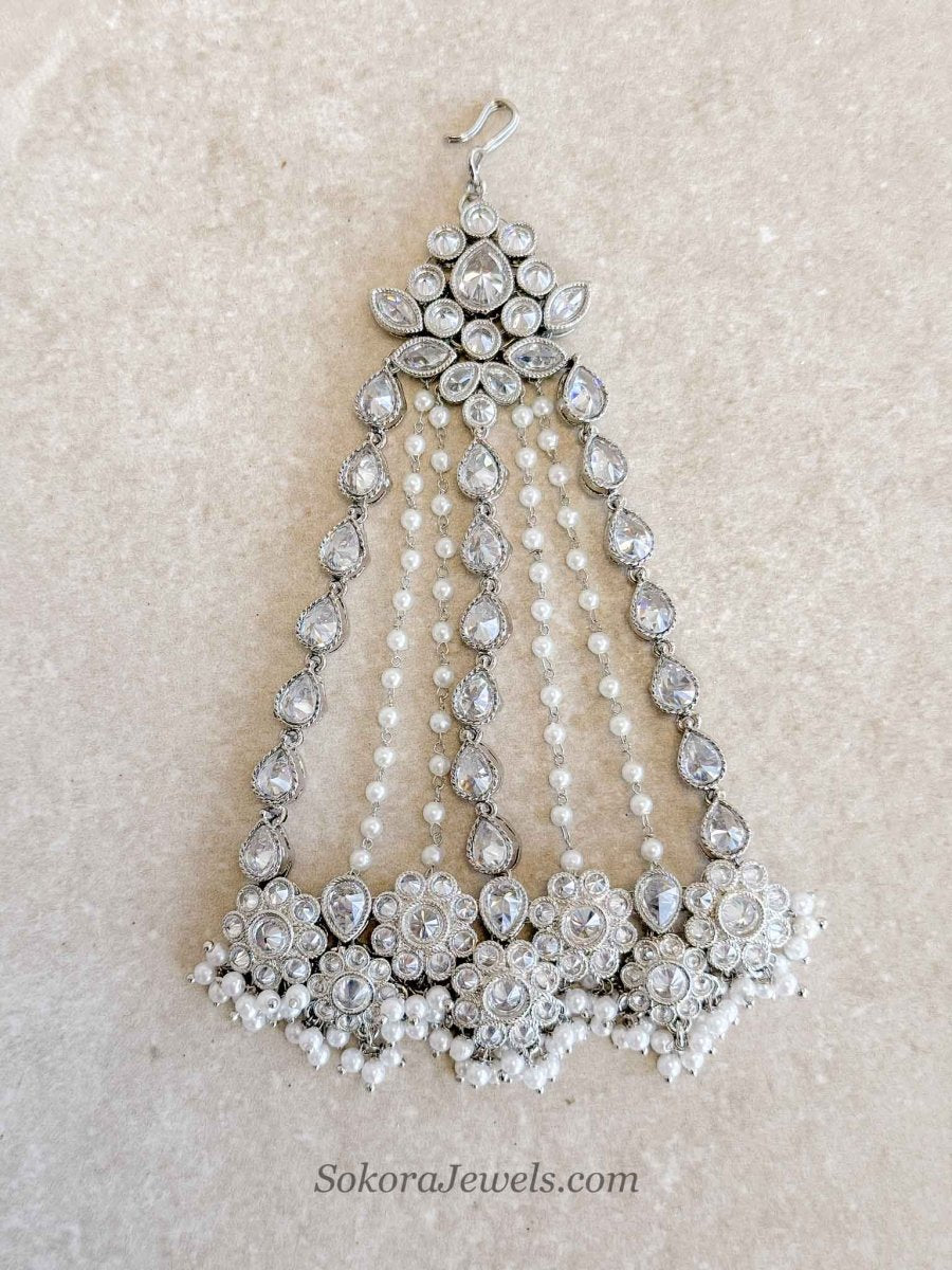 Silver Clear Crystal & Pearl Jhumar - SOKORA JEWELSSilver Clear Crystal & Pearl Jhumar