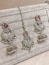 Silver Crystal Jhumka and Tikka set - Pink - SOKORA JEWELSSilver Crystal Jhumka and Tikka set - Pink