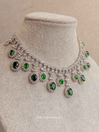 Silver Diamante necklace - Green - SOKORA JEWELSSilver Diamante necklace - GreenChoker Sets