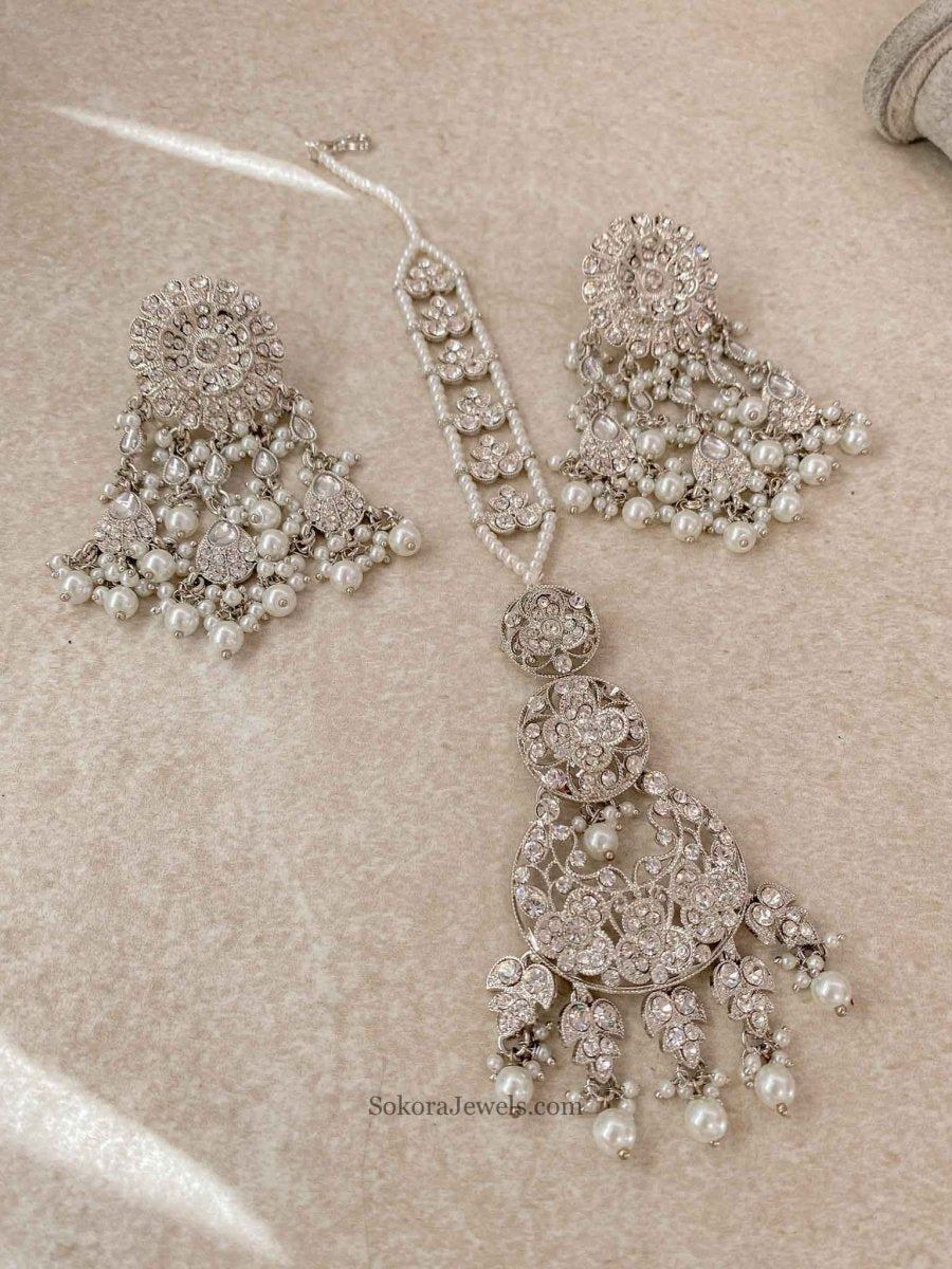 Silver Earring & Tikka Set - SOKORA JEWELSSilver Earring & Tikka Set