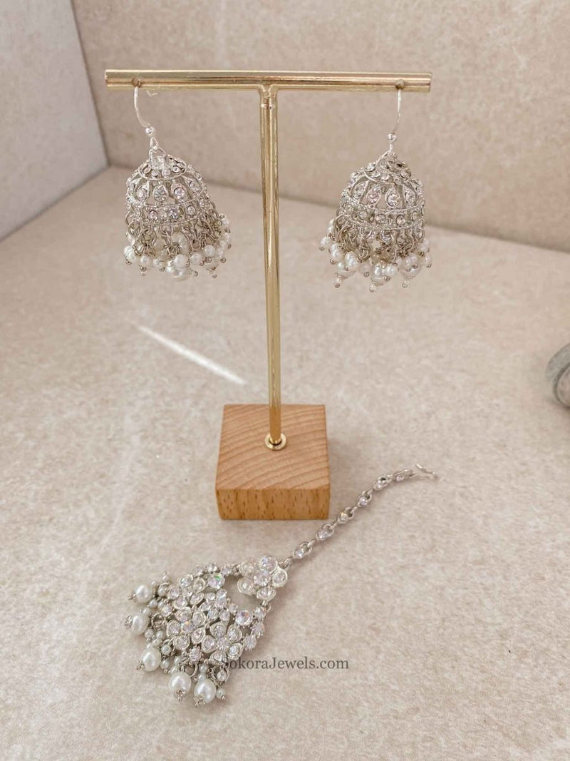 Silver Earring & Tikka Set - SOKORA JEWELSSilver Earring & Tikka Set
