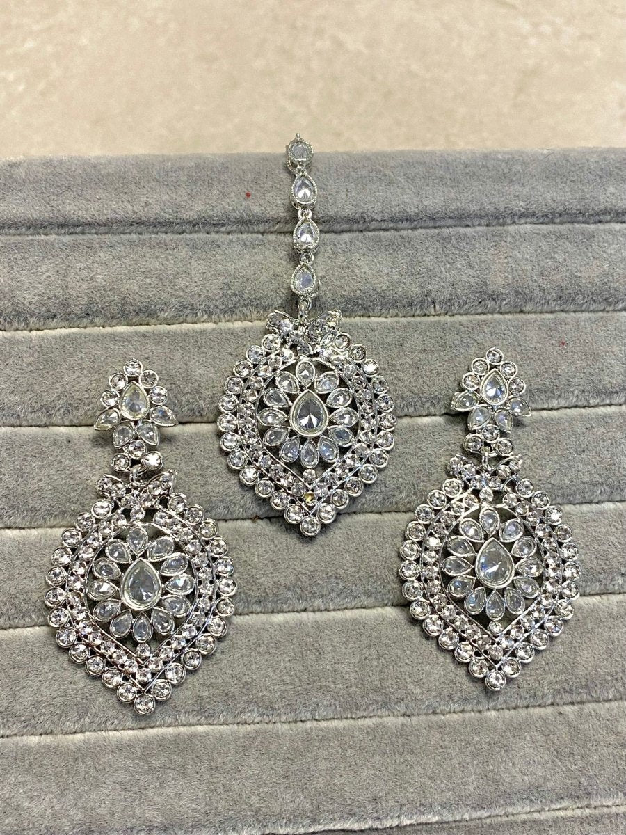 Silver Earring & Tikka Set - SOKORA JEWELSSilver Earring & Tikka Set