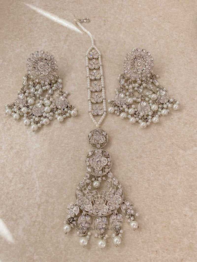 Silver Earring & Tikka Set - SOKORA JEWELSSilver Earring & Tikka Set