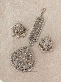 Silver Earring & Tikka Set - Pearl - SOKORA JEWELSSilver Earring & Tikka Set - Pearl