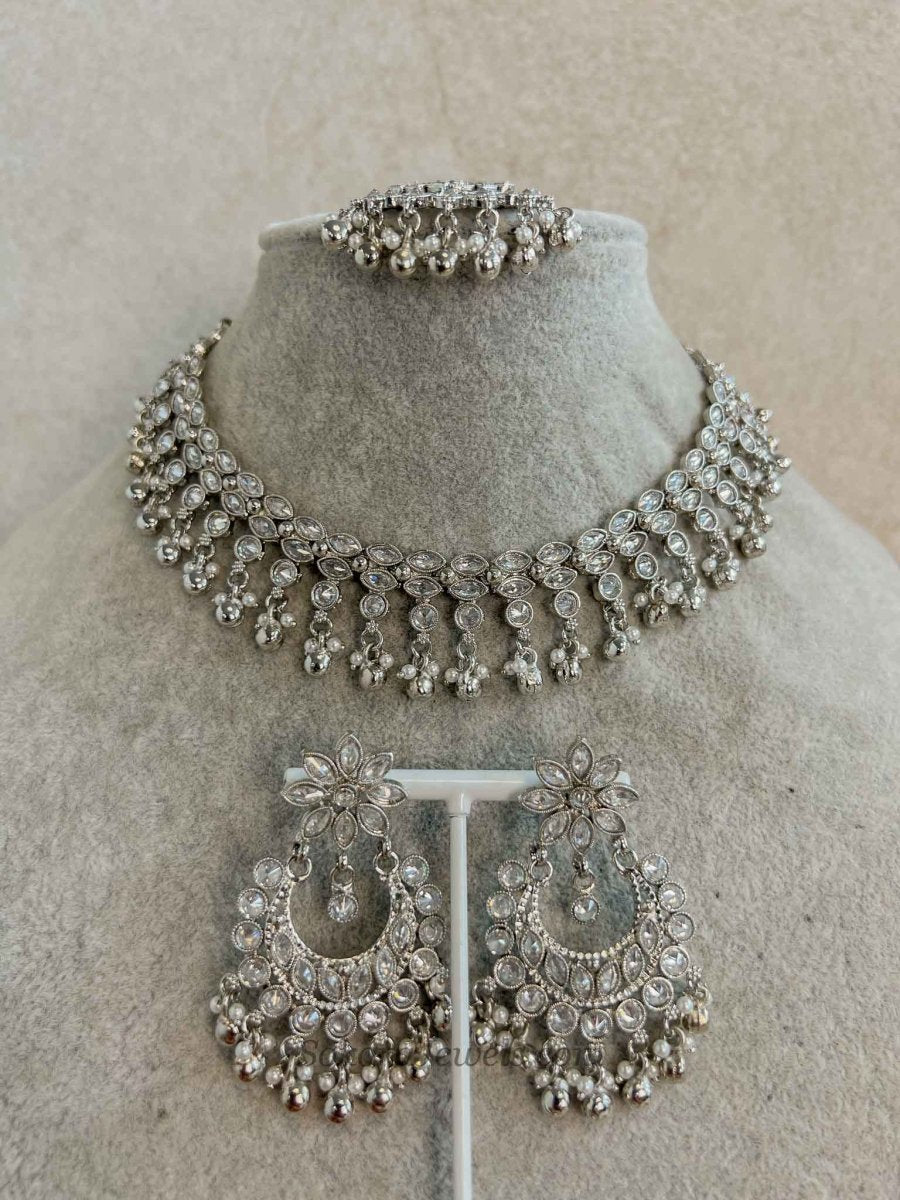 Silver Ghungroo Necklace Set - Silver - SOKORA JEWELSSilver Ghungroo Necklace Set - Silver