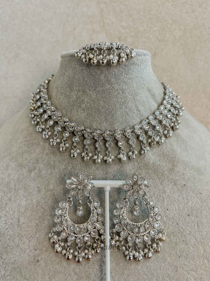 Silver Ghungroo Necklace Set - Silver - SOKORA JEWELSSilver Ghungroo Necklace Set - Silver