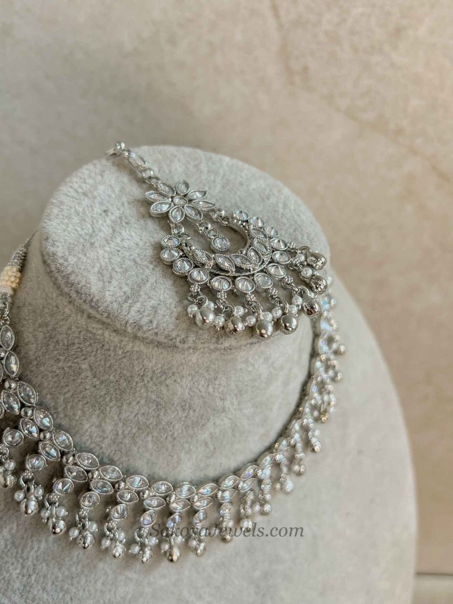 Silver Ghungroo Necklace Set - Silver - SOKORA JEWELSSilver Ghungroo Necklace Set - Silver