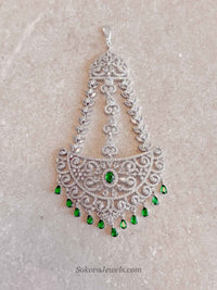 Silver & Green Droplet Diamante Jhumar - SOKORA JEWELSSilver & Green Droplet Diamante Jhumar