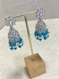 Silver Jhumka Earring - Blue - SOKORA JEWELSSilver Jhumka Earring - Blue
