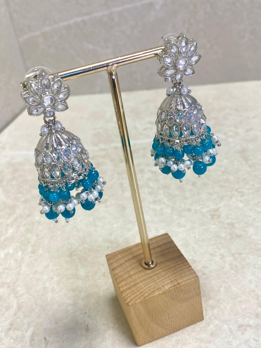 Silver Jhumka Earring - Blue - SOKORA JEWELSSilver Jhumka Earring - Blue