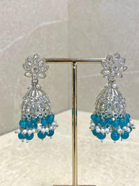 Silver Jhumka Earring - Blue - SOKORA JEWELSSilver Jhumka Earring - Blue