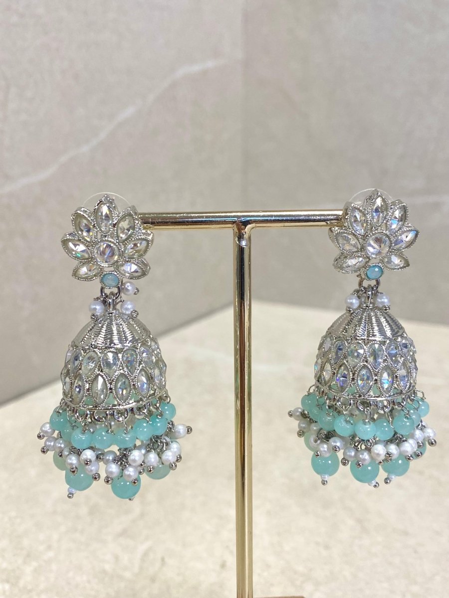 Silver Jhumka Earring - Light Blue - SOKORA JEWELSSilver Jhumka Earring - Light Blue