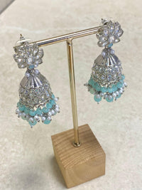 Silver Jhumka Earring - Light Blue - SOKORA JEWELSSilver Jhumka Earring - Light Blue