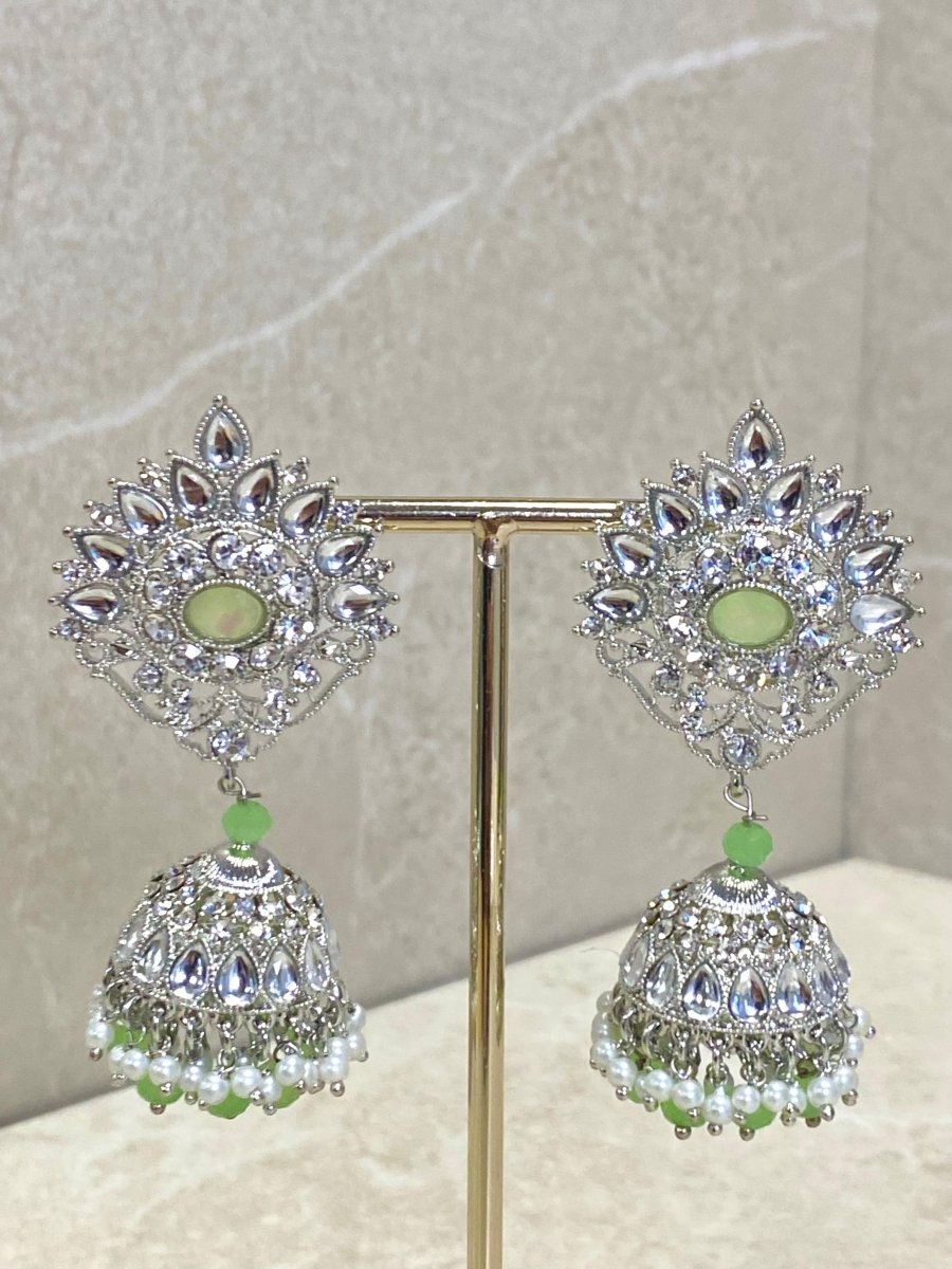 Silver Jhumka Earring - Mint - SOKORA JEWELSSilver Jhumka Earring - Mint