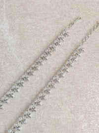 Silver Leaf Shape American Diamond Bridal Payal - SOKORA JEWELSSilver Leaf Shape American Diamond Bridal Payal