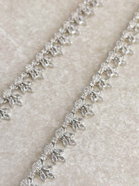 Silver Leaf Shape American Diamond Bridal Payal - SOKORA JEWELSSilver Leaf Shape American Diamond Bridal Payal