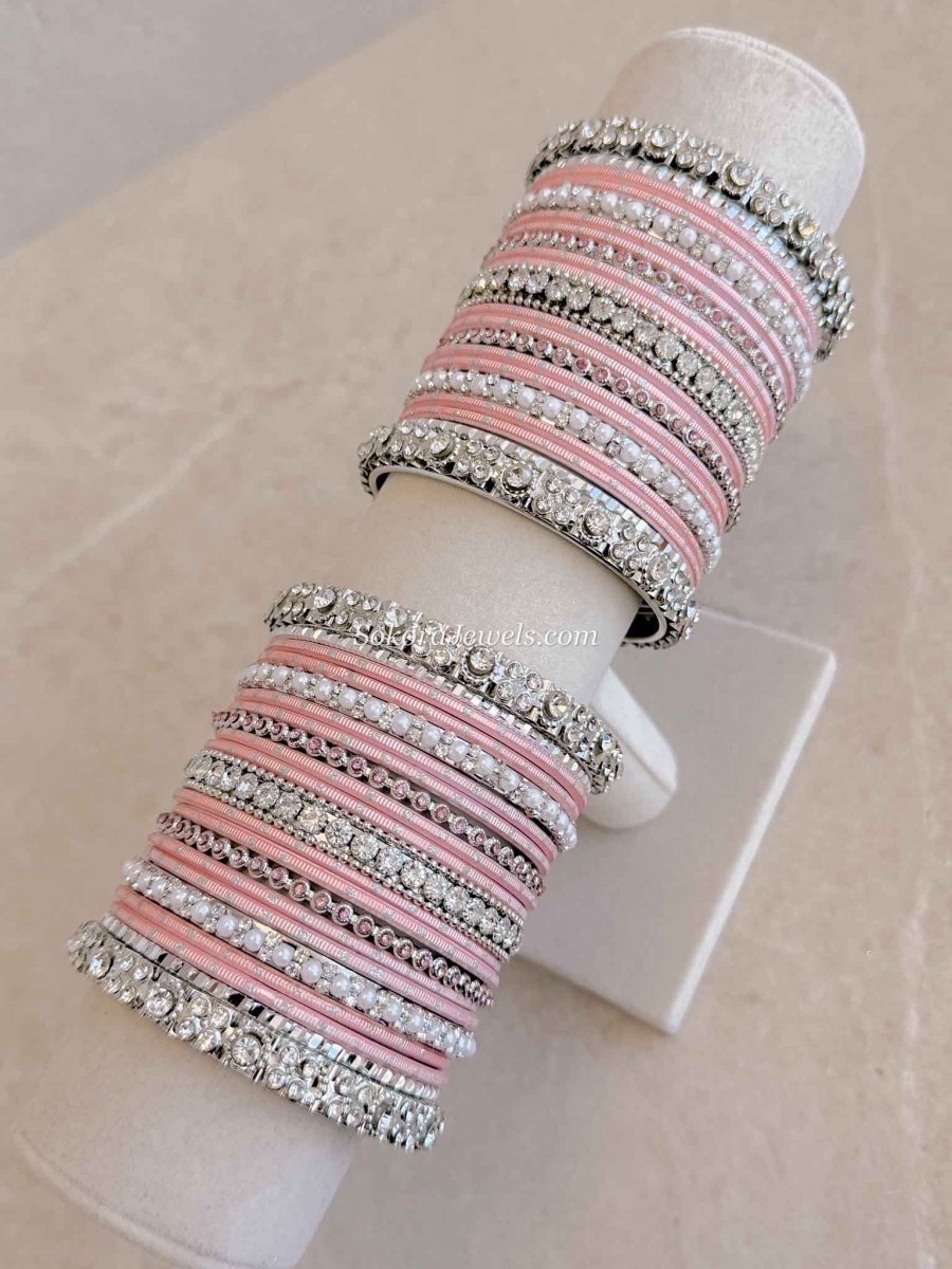 Silver & Light Pink Bangle set - SOKORA JEWELSSilver & Light Pink Bangle setBANGLES