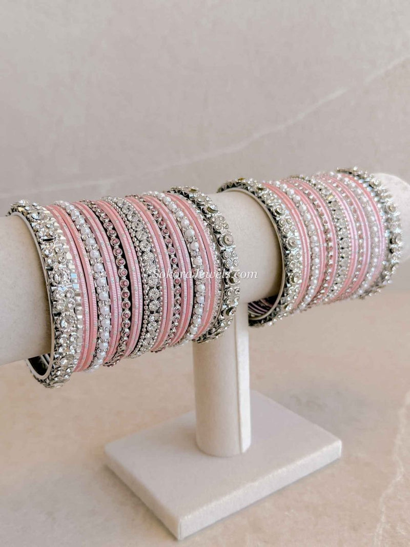 Silver & Light Pink Bangle set - SOKORA JEWELSSilver & Light Pink Bangle setBANGLES