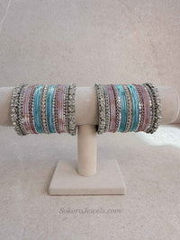 Silver, Light Pink & Blue Bangle set - SOKORA JEWELSSilver, Light Pink & Blue Bangle setBANGLES