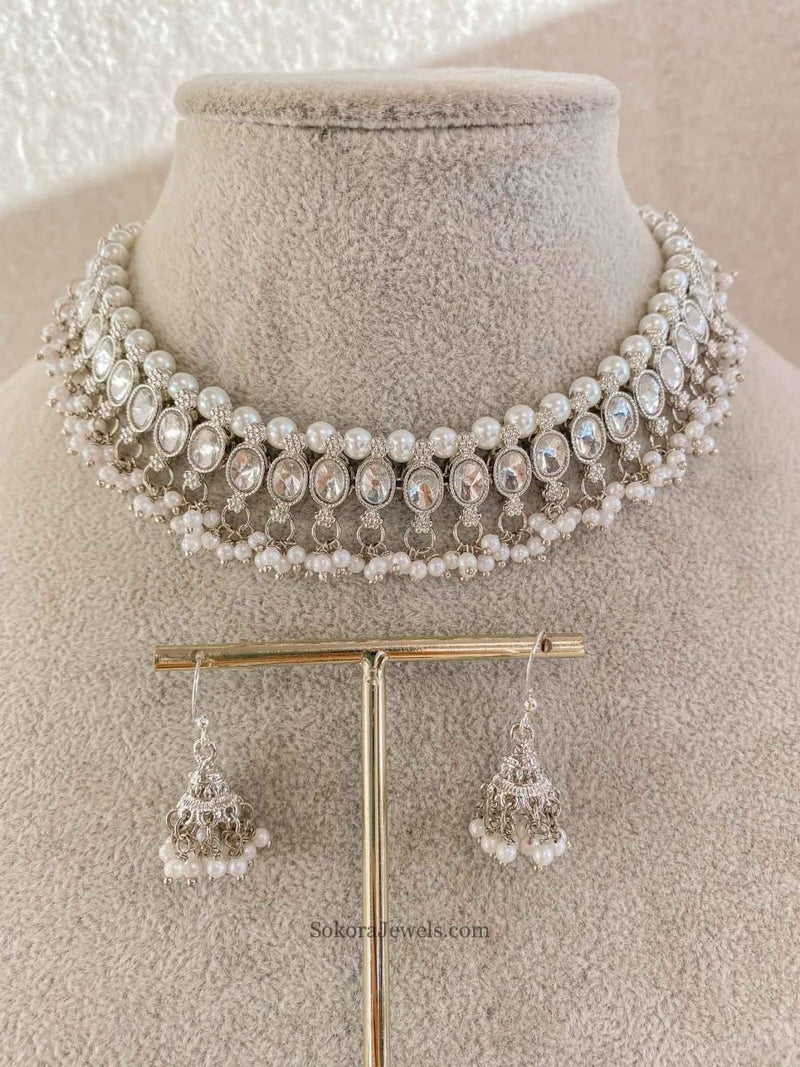 Silver Necklace Set - Pearl - SOKORA JEWELSSilver Necklace Set - Pearl