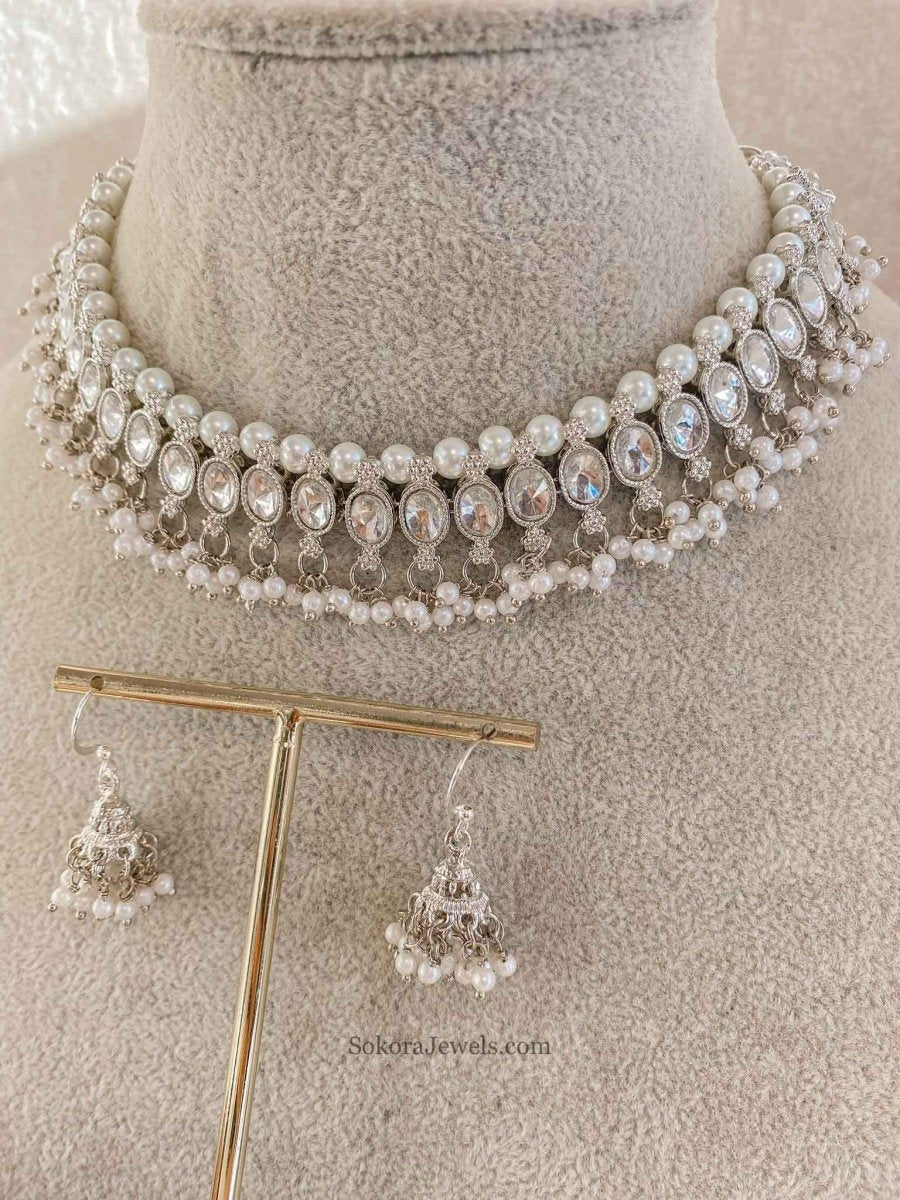 Silver Necklace Set - Pearl - SOKORA JEWELSSilver Necklace Set - Pearl