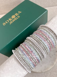 Silver Pastel Posy Bangle Set - SOKORA JEWELSSilver Pastel Posy Bangle SetBANGLES