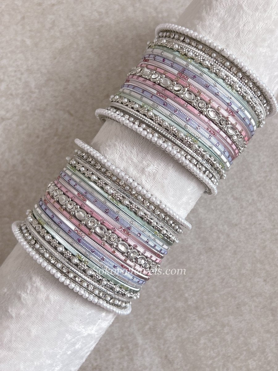 Silver Pastel Posy Bangle Set - SOKORA JEWELSSilver Pastel Posy Bangle SetBANGLES