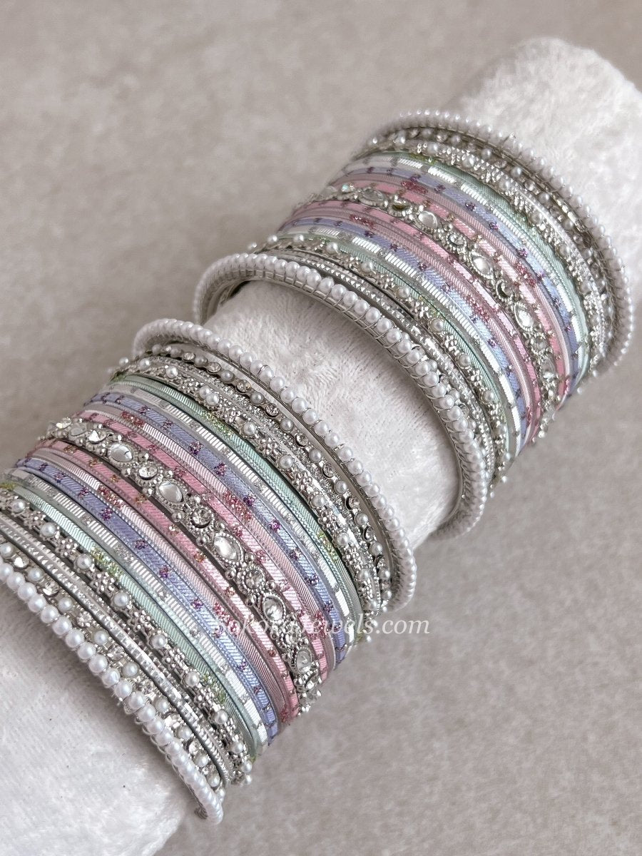 Silver Pastel Posy Bangle Set - SOKORA JEWELSSilver Pastel Posy Bangle SetBANGLES