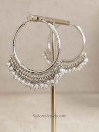Silver Pearl Hoop Earrings - SOKORA JEWELSSilver Pearl Hoop Earrings