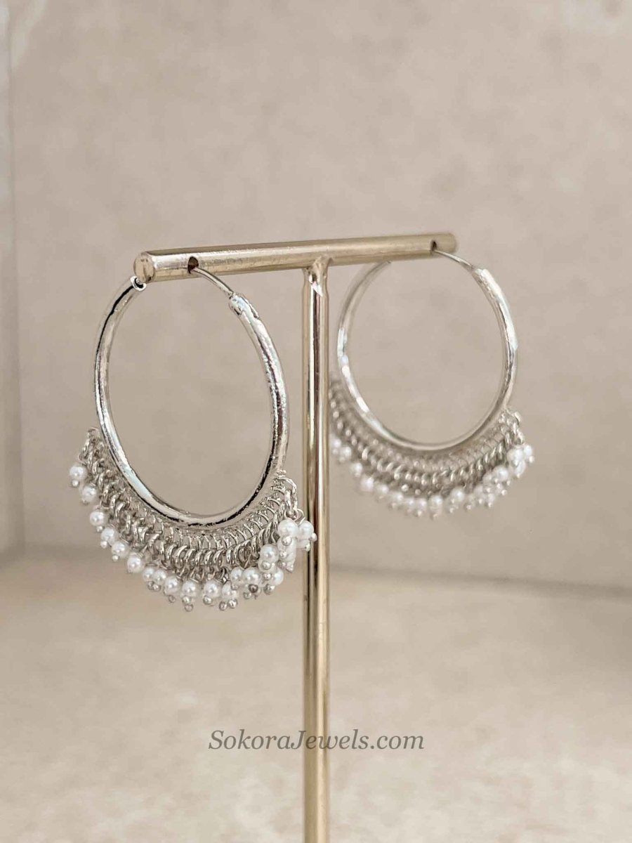 Silver Pearl Hoop Earrings - SOKORA JEWELSSilver Pearl Hoop Earrings