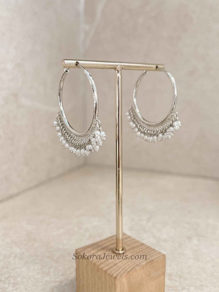Silver Pearl Hoop Earrings - SOKORA JEWELSSilver Pearl Hoop Earrings