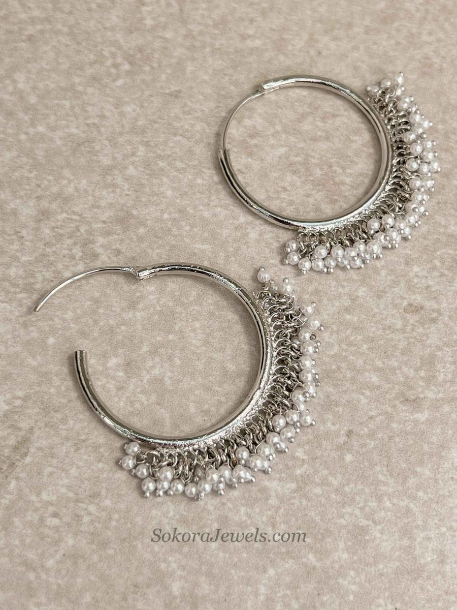 Silver Pearl Hoop Earrings - SOKORA JEWELSSilver Pearl Hoop Earrings