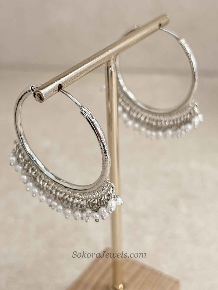 Silver Pearl Hoop Earrings - SOKORA JEWELSSilver Pearl Hoop Earrings